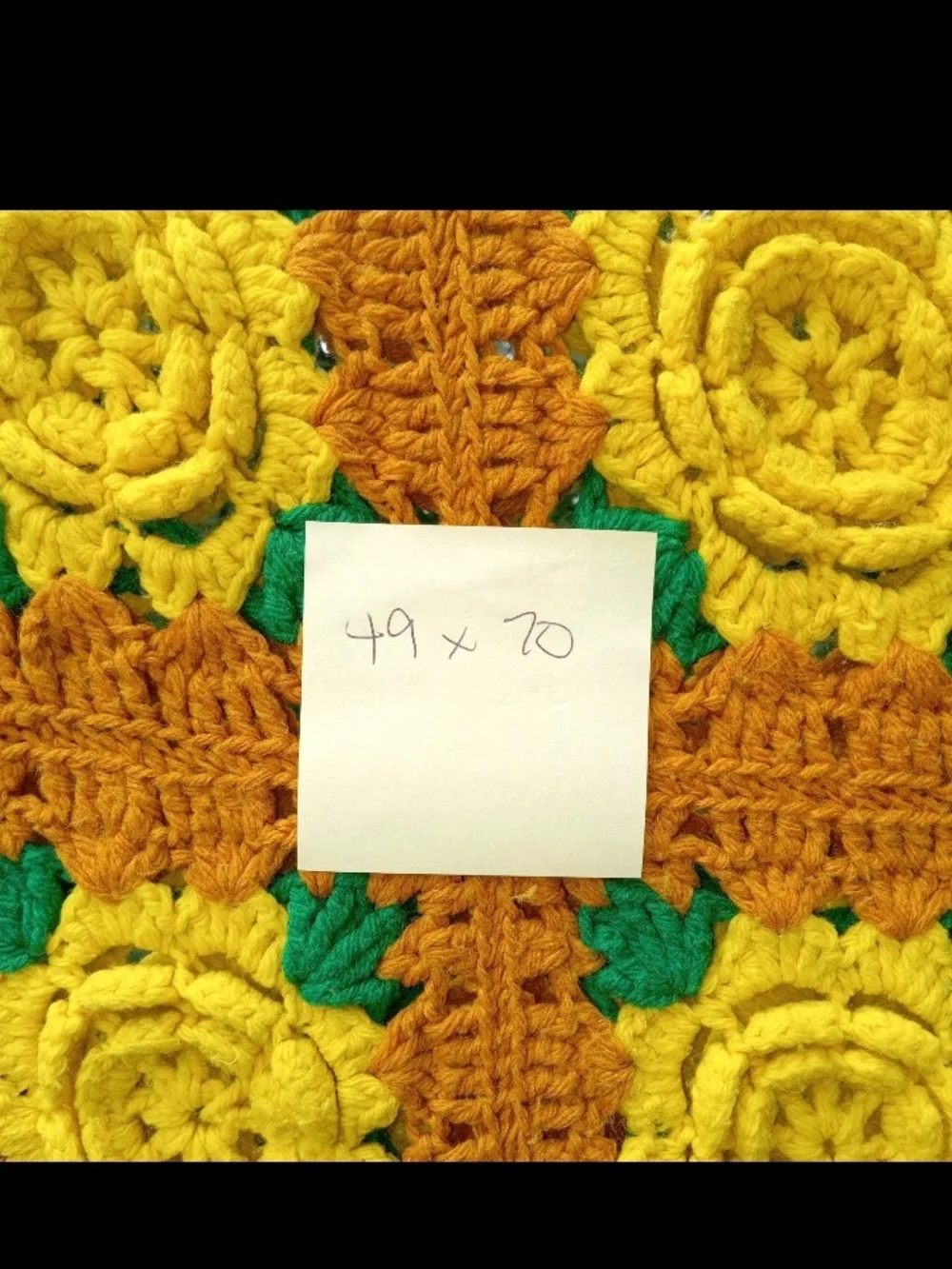 Vtg Handmade Yellow and Orange Crochet 3D Flower Throw Blanket
